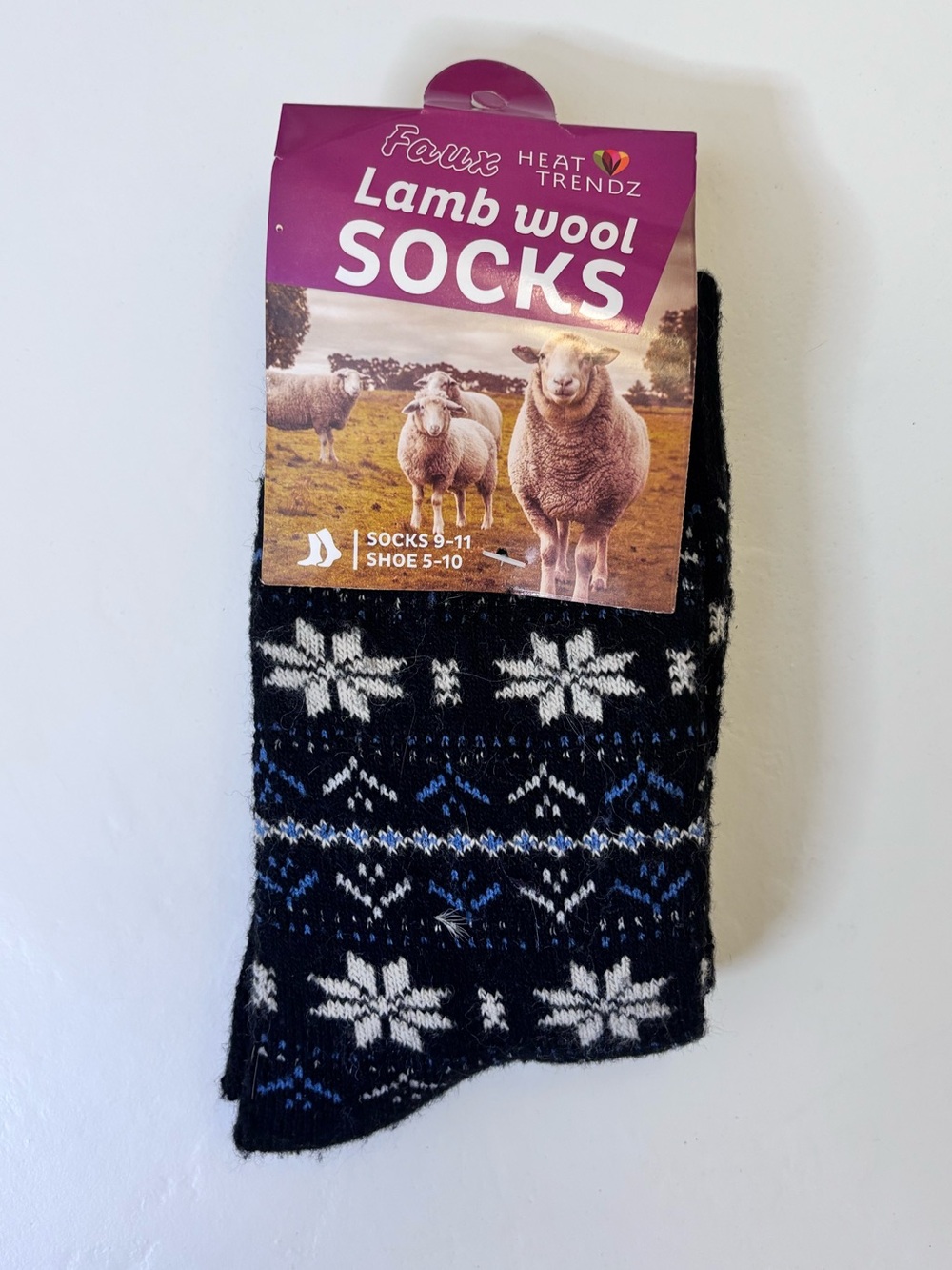 Black and Navy Wool Socks with Nordic Pattern